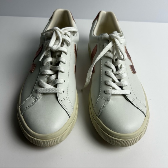 Veja White Sneakers with Pink Metallic Accents - Picture 2 of 9